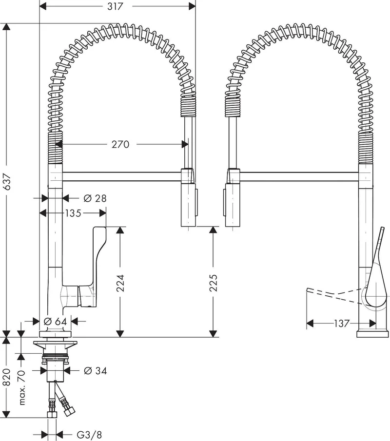 Einhebel-Küchenmischer AXOR CITTERIO ComfortZone 230, Semi-Pro, Eco AXOR