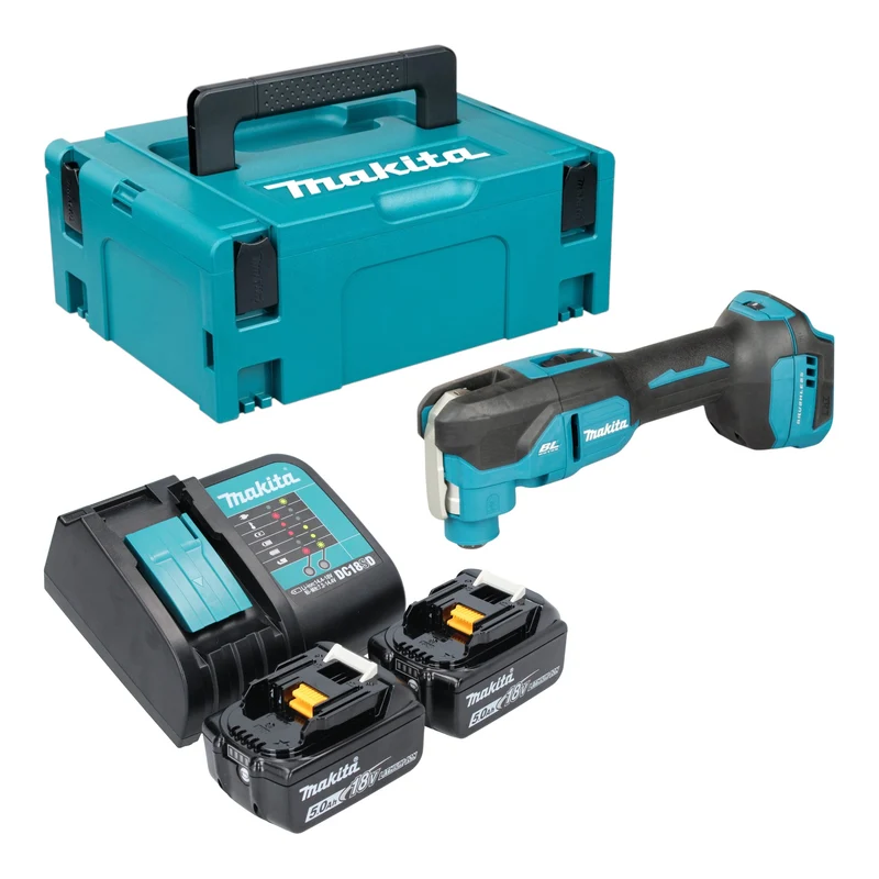 Makita DTM 53 STJ Akku Multifunktionswerkzeug 18 V OIS / Starlock Brushless + 2x Akku 5,0 Ah + Ladegerät + Makpac