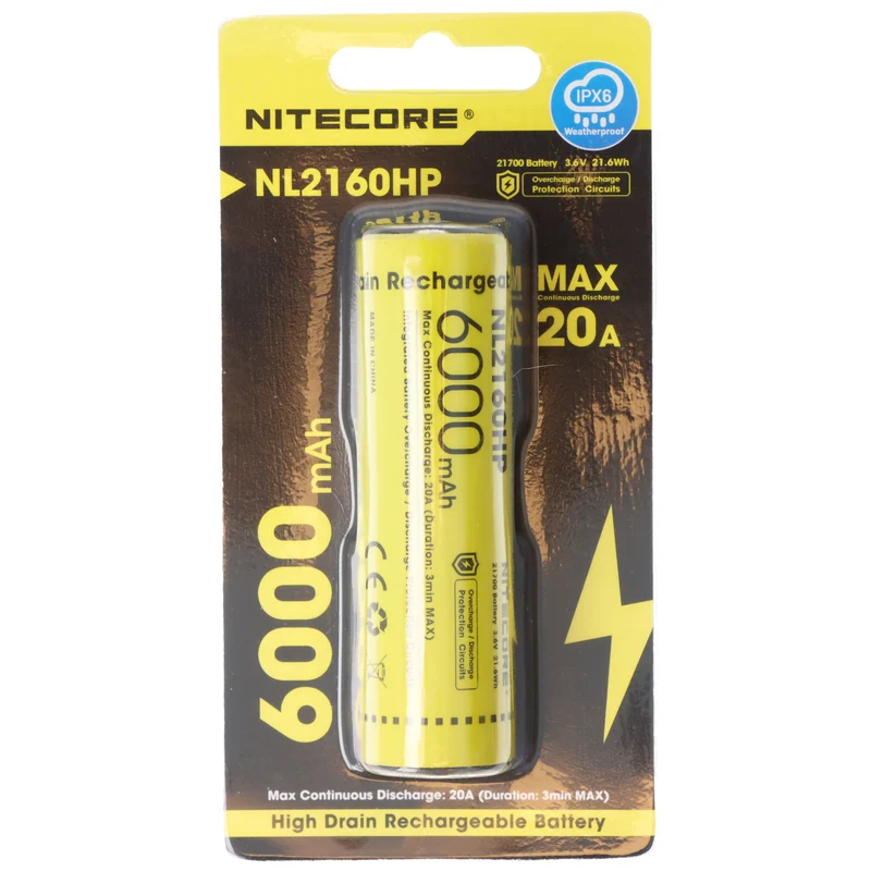 Nitecore 6000mAh Li-Ion Akku Typ 21700, 75,4x22mm mit Schutzschaltung, max. 20A Entladestrom