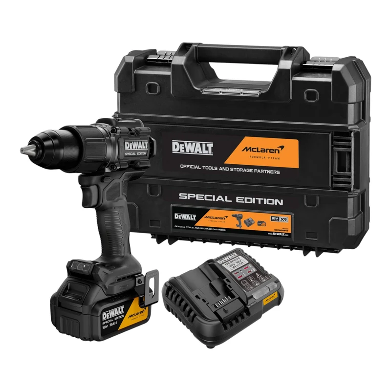 DeWalt DCD 86M P1T Akku Schlagbohrschrauber 18 V 90 Nm Brushless McLaren F1 Edition + 1x Akku 5,0 Ah + Ladegerät + TSTAK