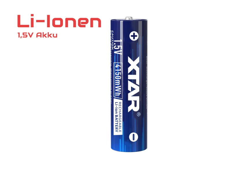 XTAR 1,5V AA 4150mWh Li-Ion Akku – 4er-Set | 2500 mAh Konstante Spannung & Akkuwechselanzeige