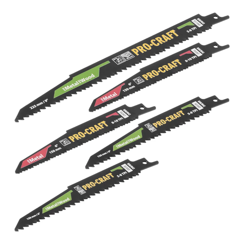 Procraft SB5 Säbelsägeblatt Set 5 tlg. 150 - 225 mm für Holz / Metall / Kunststoff
