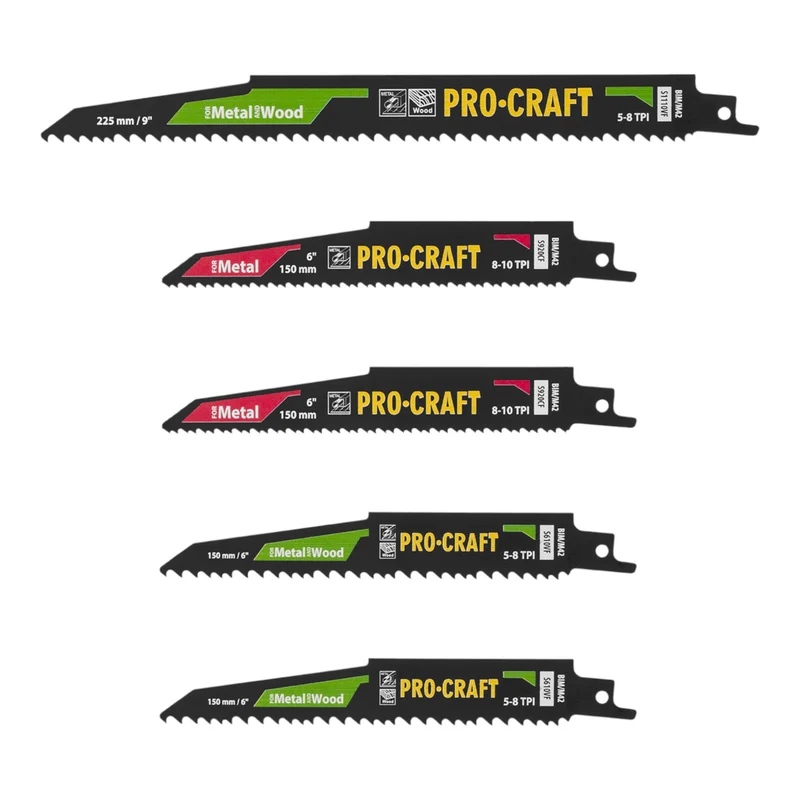 Procraft SB5 Säbelsägeblatt Set 5 tlg. 150 - 225 mm für Holz / Metall / Kunststoff