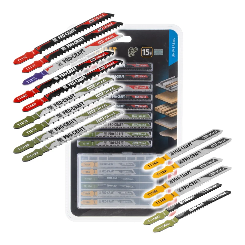 Procraft JB15 Stichsägeblatt Set 15 tlg. 1 - 50 mm für Holz und Metall
