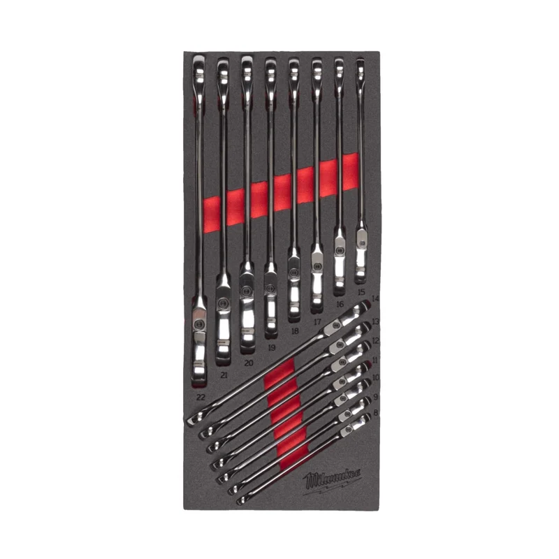 Milwaukee 15-teilige Einlage für Werkstattwagen 78 cm MAX BITE Gelenk-Ratschen-Ringmaulschlüssel Einlage