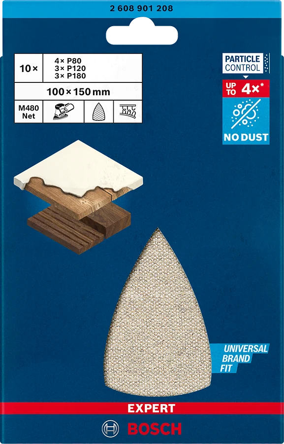 Bosch EXPERT M480 Schleifnetz-Set 100 x 150 mm (10er-Pack: 4x G80, 3x G120, 3x G180, für Multischleifer, für Holz, Farbe, Trockenbauwände)