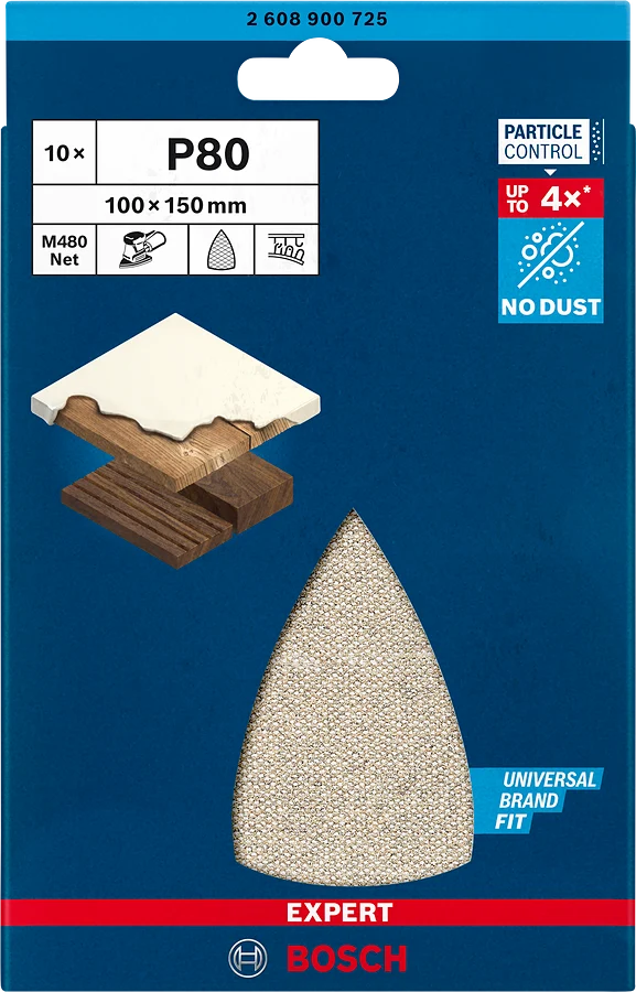 Bosch EXPERT M480 Schleifnetz 100 x 150 mm (10er-Pack, für Multischleifer, für Holz, Farbe, Trockenbauwände)