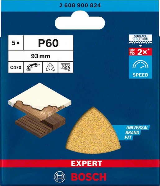 Bosch EXPERT C470 Schleifblatt 93 x 93 mm (5er-Pack, 6 Löcher, für Deltaschleifer)