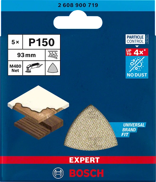 Bosch EXPERT M480 Schleifnetz 93 x 93 mm (10er-Pack, für Deltaschleifer, für Holz, Farbe, Trockenbauwände)