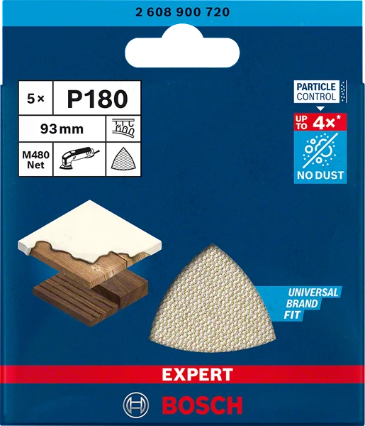 Bosch EXPERT M480 Schleifnetz 93 x 93 mm (10er-Pack, für Deltaschleifer, für Holz, Farbe, Trockenbauwände)