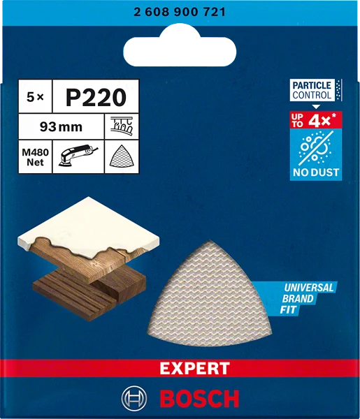 Bosch EXPERT M480 Schleifnetz 93 x 93 mm (10er-Pack, für Deltaschleifer, für Holz, Farbe, Trockenbauwände)