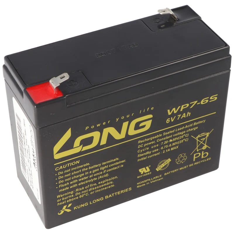 Kung Long WP7-6S F1 Blei-Vlies-Akku, 6Volt, 7Ah mit 4,8mm Faston Anschluss