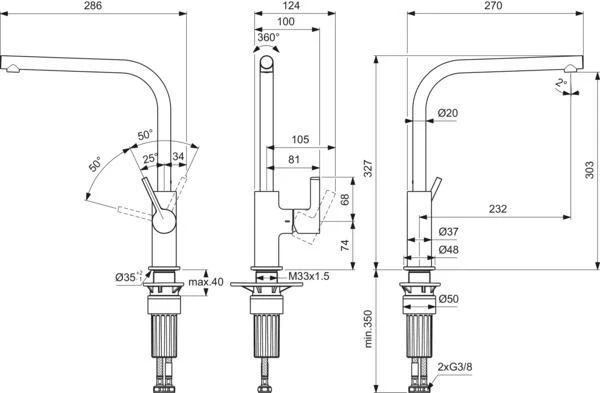 IDEAL STANDARD Gusto Küchenarmatur 232 mm L-Auslauf Sunset Rose Einhebelmischer
