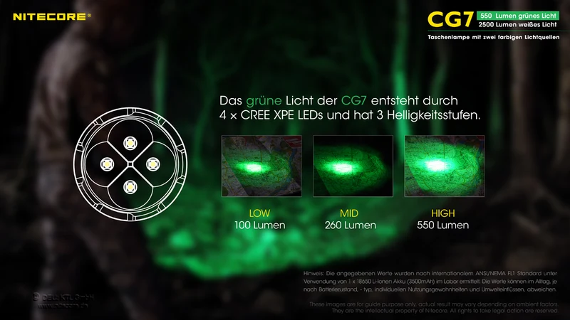 Nitecore Taschenlampe Chameleon CG7 - 2500 Lumen Weißlicht, 540 Lumen grünes Licht