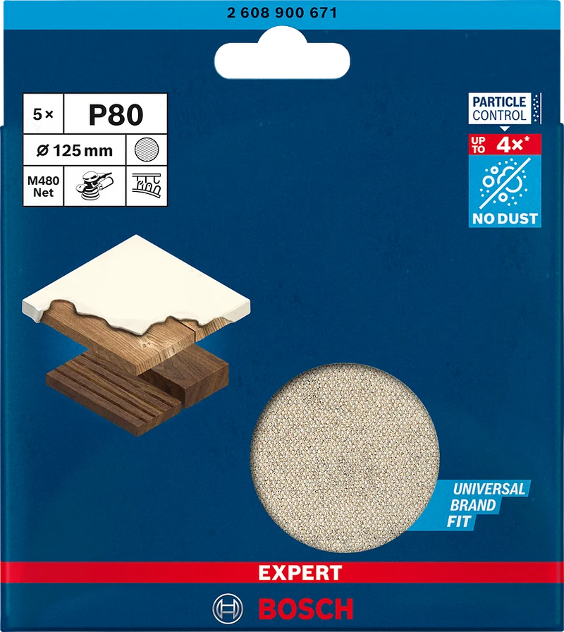 Bosch EXPERT M480 Schleifnetzscheibe Ø 125 mm (5er-Pack, für Exzenterschleifer, für Holz, Farbe, Trockenbauwände)