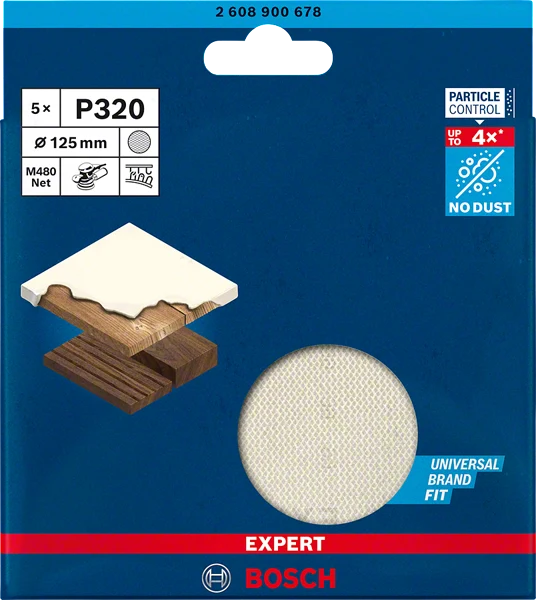 Bosch EXPERT M480 Schleifnetzscheibe Ø 125 mm (5er-Pack, für Exzenterschleifer, für Holz, Farbe, Trockenbauwände)