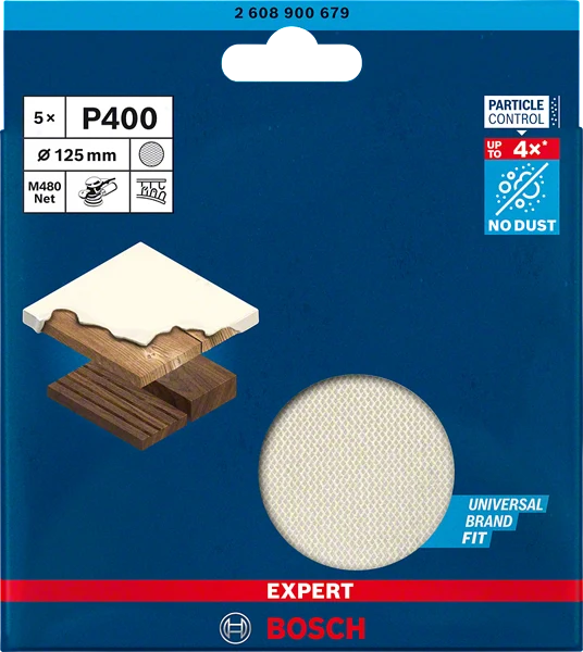 Bosch EXPERT M480 Schleifnetzscheibe Ø 125 mm (5er-Pack, für Exzenterschleifer, für Holz, Farbe, Trockenbauwände)