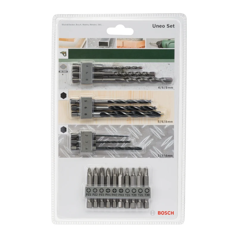 Bosch Uneo SDS-Quick Bit- und Bitbohrer Set für Stein / Holz / Metall 19tlg