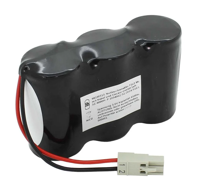 AccuCell Notleuchtenakku NiMH 3,6V 4500mAh F1x3 Mono D mit Kabel und Stecker ersetzt Saft 3Z/4000H-P 1034002/32/2014/S10/Li