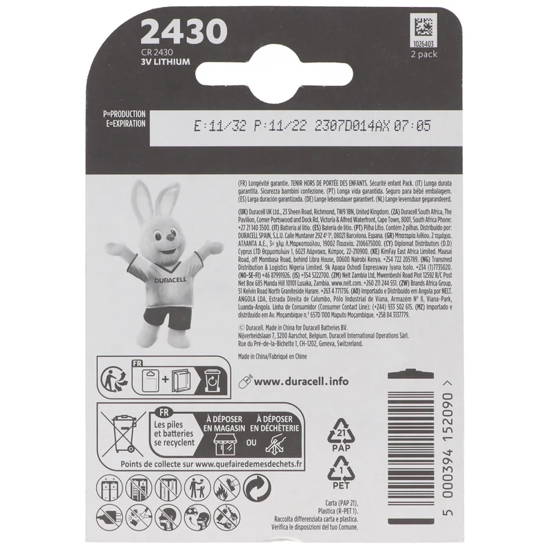 Duracell Batterie Lithium, Knopfzelle, CR2430, 3V Electronics, Retail Blister (2-Pack)