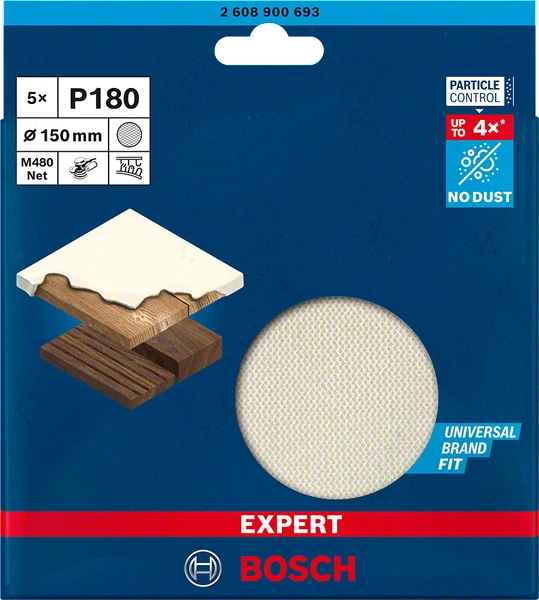 Bosch EXPERT M480 Schleifnetzscheibe Ø 150 mm (5er-Pack, für Exzenterschleifer, für Holz, Farbe, Trockenbauwände)