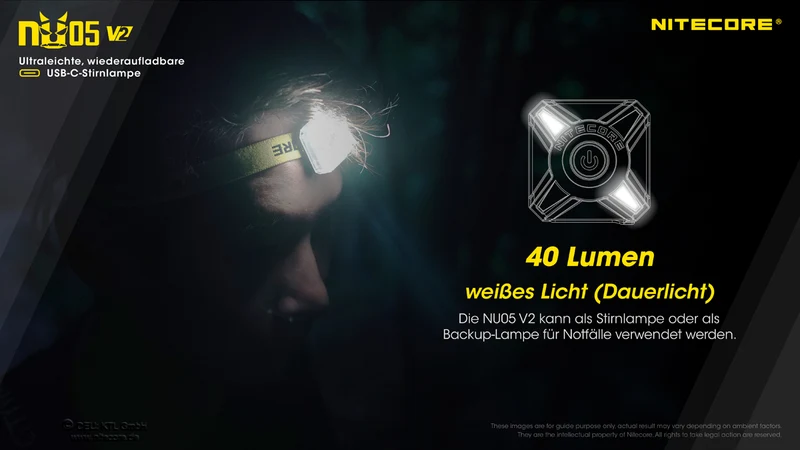 Nitecore Stirnlampe NU05 V2 KIT - USB-C, 40 Lumen