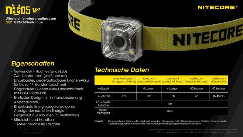 Nitecore Stirnlampe NU05 V2 KIT - USB-C, 40 Lumen