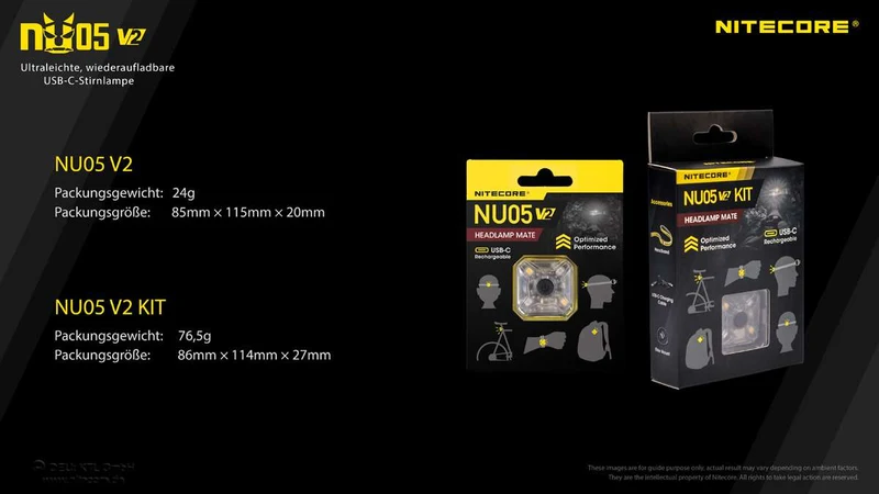 Nitecore Stirnlampe NU05 V2 KIT - USB-C, 40 Lumen