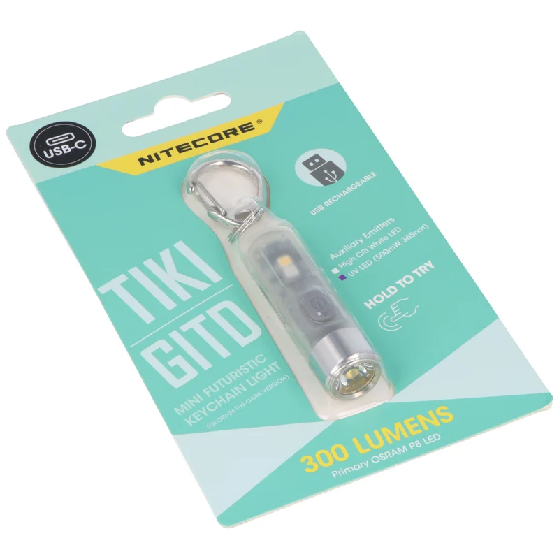 Nitecore TIKI GITD Mini-Schlüsselanhänger-Lampe, glow in the dark, grün, 3 Lichtquellen, 12 gramm ultraleicht
