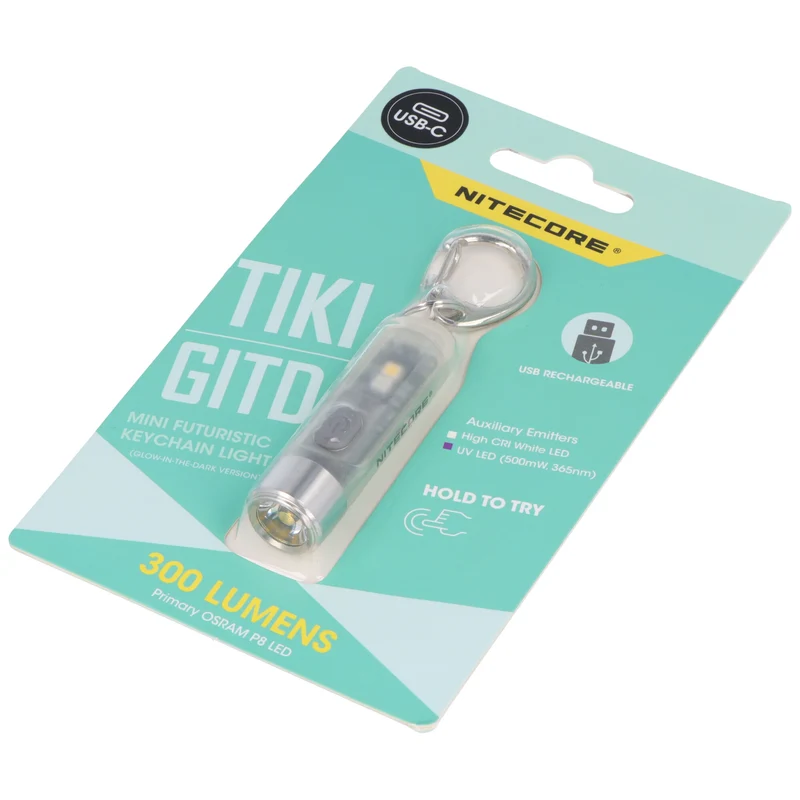 Nitecore TIKI GITD Mini-Schlüsselanhänger-Lampe, glow in the dark, grün, 3 Lichtquellen, 12 gramm ultraleicht