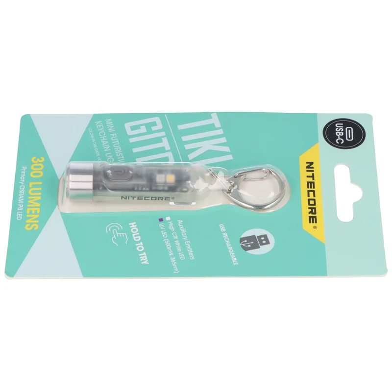 Nitecore TIKI GITD Mini-Schlüsselanhänger-Lampe, glow in the dark, grün, 3 Lichtquellen, 12 gramm ultraleicht