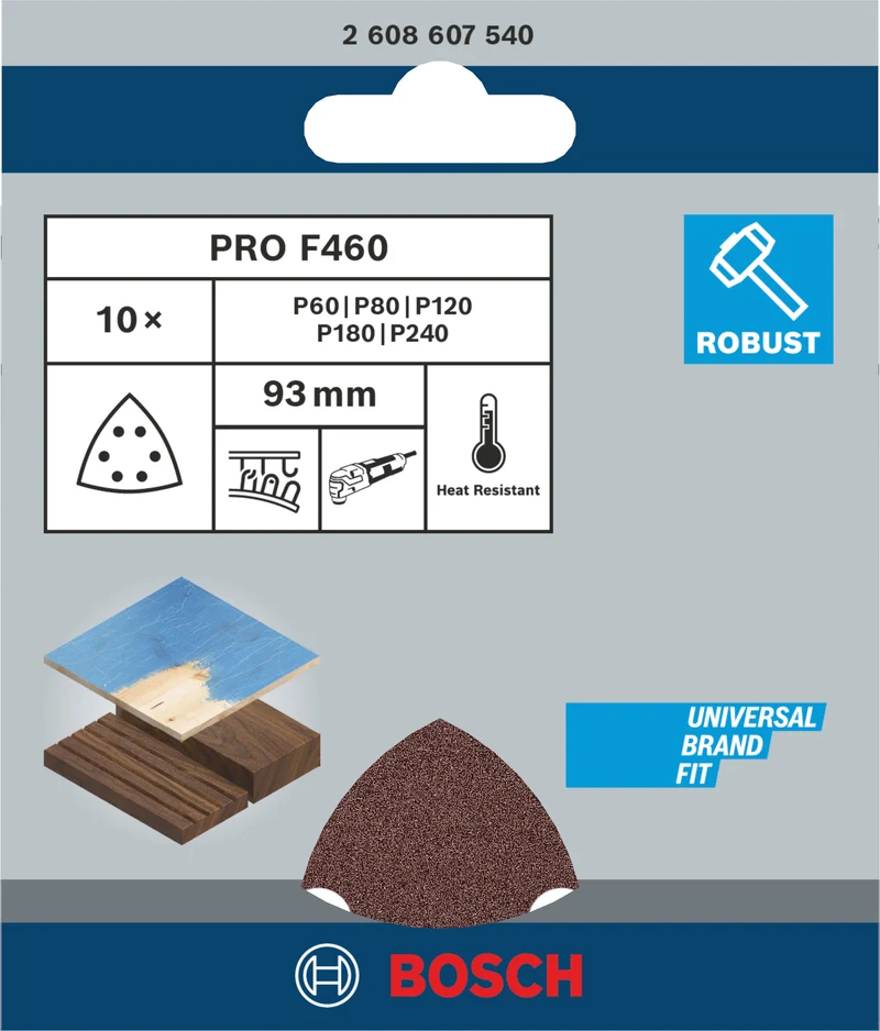 Bosch PRO F460 Schleifblatt-Set 93 mm (10-tlg.: je 2x G60, G80, G120, G180, G240 - Geeignet zum Schleifen von Holz und Farbe)
