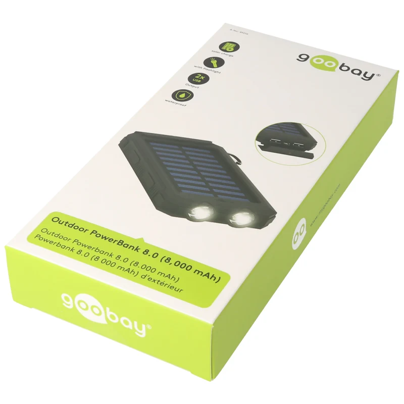 Goobay Outdoor Powerbank 8000mAh mit Solarpanel und Taschenlampenfunktion
