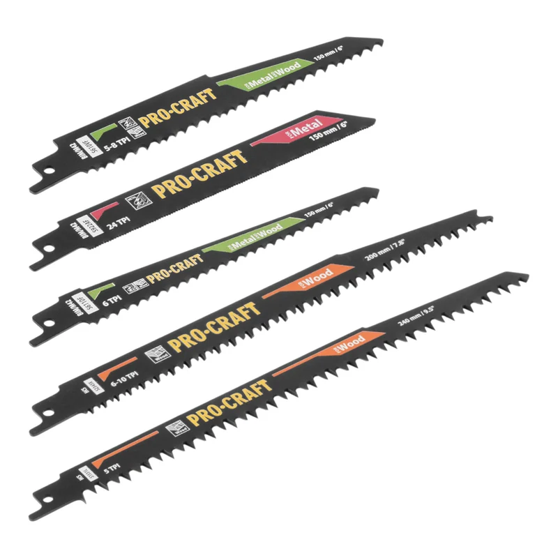Procraft SB6 Säbelsägeblatt Set 5 tlg. 150 - 240 mm für Holz / Metall / Kunststoff