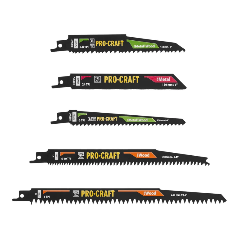 Procraft SB6 Säbelsägeblatt Set 5 tlg. 150 - 240 mm für Holz / Metall / Kunststoff