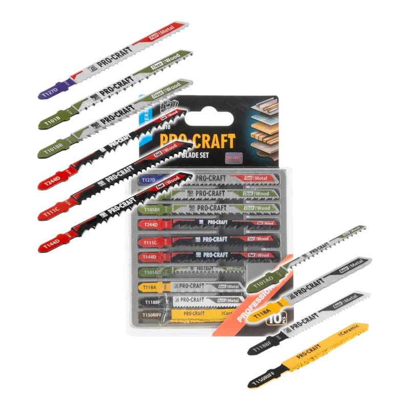 Procraft JB10 Stichsägeblatt Set 10 tlg. 1 - 50 mm für Holz, Metall und Keramik