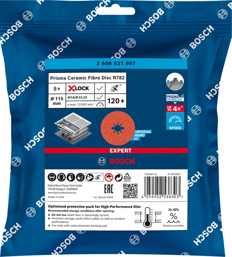 Bosch EXPERT X-Lock Fiberscheibe R782 Prisma Ceramic Ø 115/125 mm K 36/60/80/120