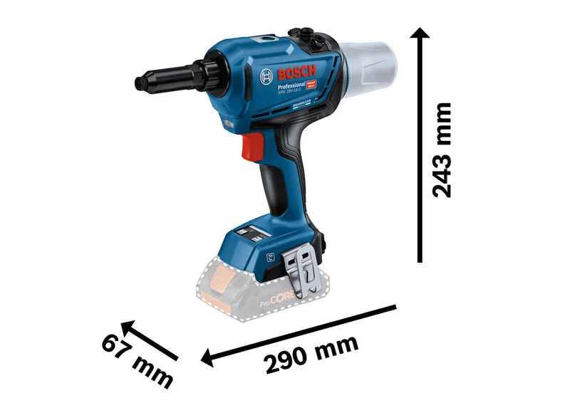 Bosch Akku-Nietpistole GRG 18V-16 C (Niet-Ø: 3 - 6,4 mm, Max. Zugkraft: 16000 N, Hublänge: 0 - 25 mm, ohne Akku in L-BOXX 136)