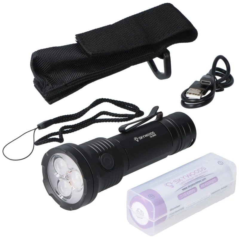 Skywoods Outdoor Lampe OL3000 – 3.000 Lumen, 21700 Akku, USB-C, Schwarz