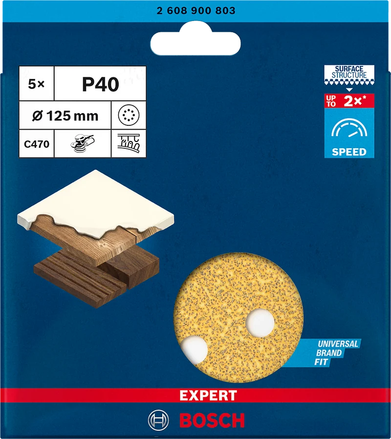 Bosch EXPERT C470 Schleifscheibe Ø 125 mm (5er-Pack, 8 Löcher, für Exzenterschleifer, Schnelles Schleifen von Farbe & Holz)