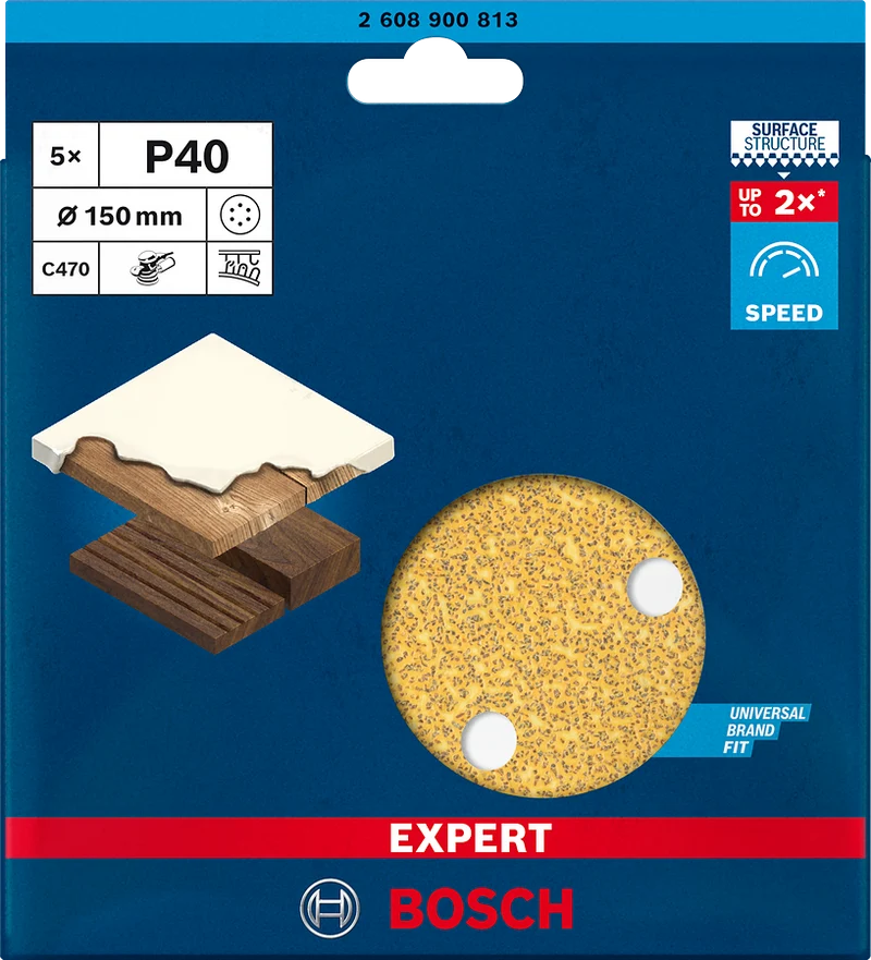 Bosch EXPERT C470 Schleifscheibe Ø 150 mm (5er-Pack, 6 Löcher, für Exzenterschleifer, Schnelles Schleifen von Farbe & Holz)