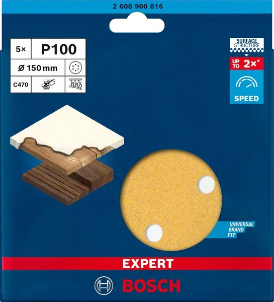 Bosch EXPERT C470 Schleifscheibe Ø 150 mm (5er-Pack, 6 Löcher, für Exzenterschleifer, Schnelles Schleifen von Farbe & Holz)