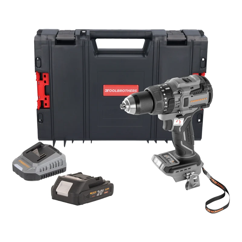 Procraft Industrial CD20B-BB Akku Schlagbohrschrauber 20 V 150 Nm Brushless + 1x Akku 2,0 Ah + Ladegerät + RHINO Toolcase