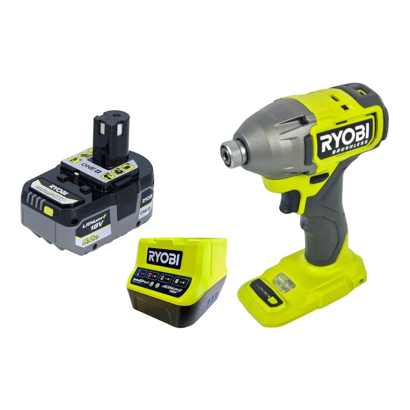 RYOBI RID18BL-0 Akku Schlagschrauber 18 V 300 Nm 1/4" Brushless + 1x Akku 5,0 Ah + Ladegerät