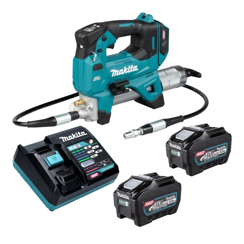 Makita GP 001 GT201 Akku Fettpresse 40 V max. 690 bar Brushless + 2x Akku 5,0 Ah + Ladegerät