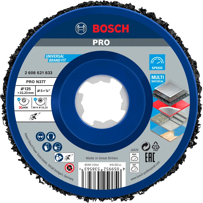 Bosch PRO X-Lock Multi Material N377 Reinigungsscheibe 125x22.23 mm (Reinigung von Metall, Holz und Kunststoff)
