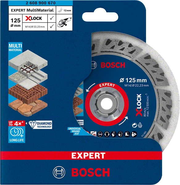 Bosch EXPERT MultiMaterial X-LOCK Diamanttrennscheiben, 125 x 22,23 x 2,4 x 12 mm
