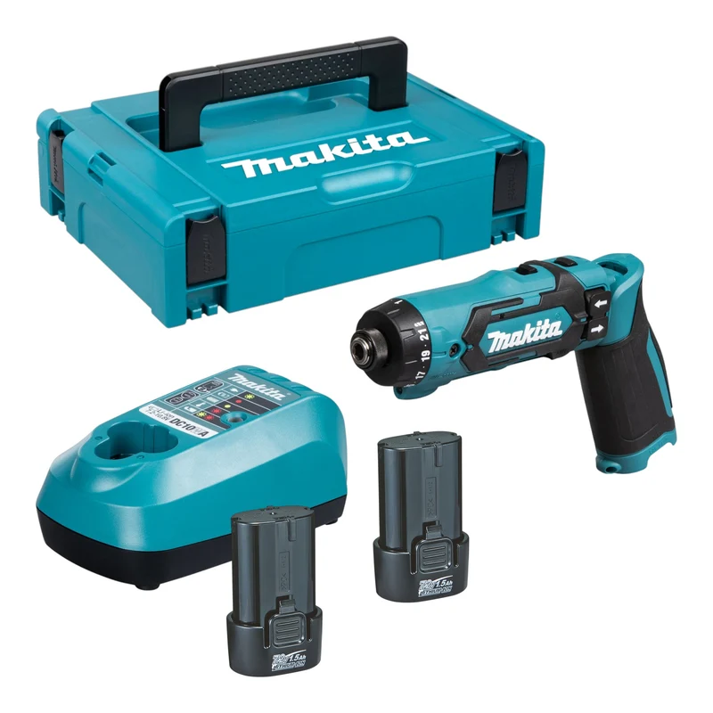 Makita DF 012 DSJ Akku Knickschrauber 7,2 V 5,6 Nm + 2x Akku 1,5 Ah + Ladegerät + Makpac