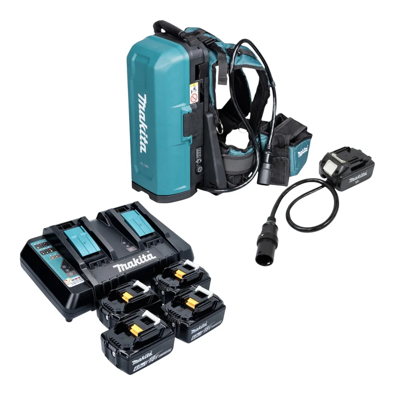 Makita PDC 01 Akku Rucksack 36 V ( 2x 18 V ) + Akku Adapter 18V + 4x Akku 6,0 Ah + Ladegerät