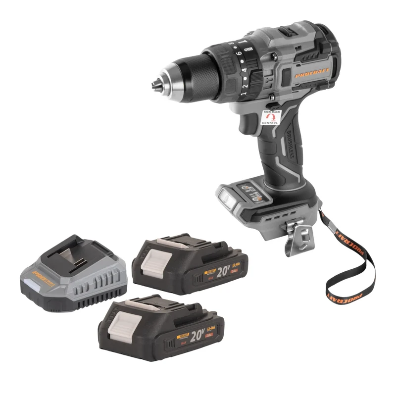 Procraft Industrial CD20B-BB Akku Schlagbohrschrauber 20 V 150 Nm Brushless + 2x Akku 2,0 Ah + Ladegerät